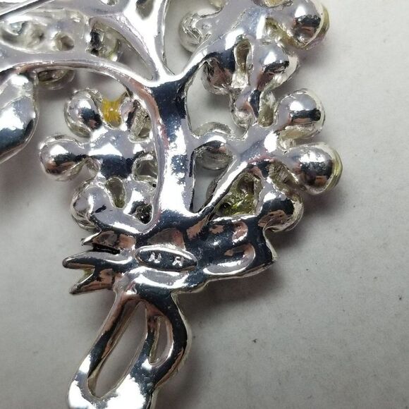 Vintage Pink Rhinestone Flower Cluster Bouquet Shape Brooch, Silver Tone, Estate - Picture 4 of 7